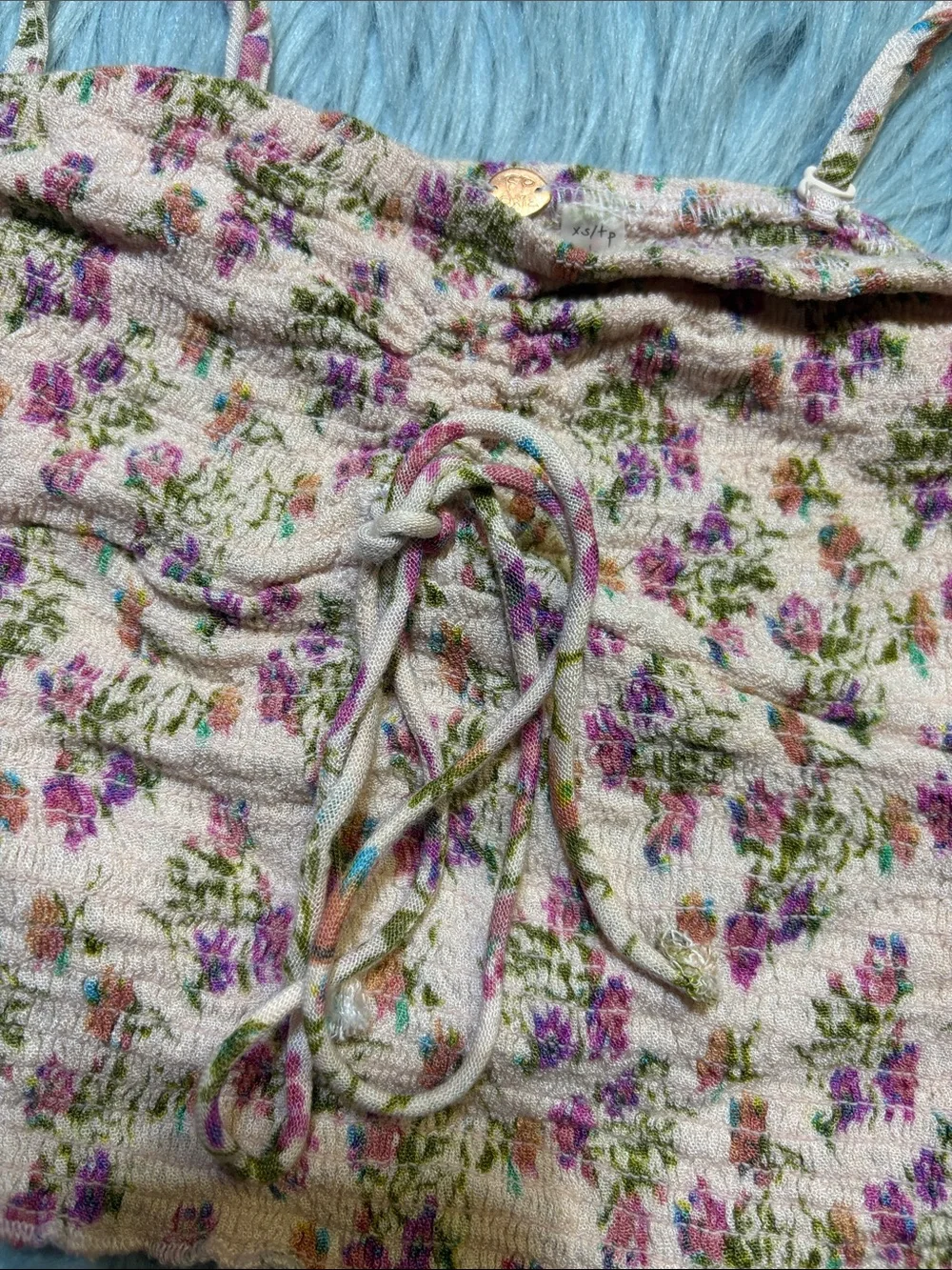 Free People One Floral Smocked Crop Tank sz XS